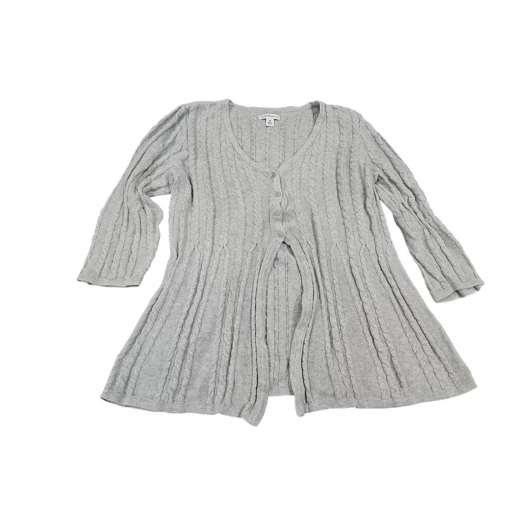 Y2K Croft & Barrow Gray Ribbed Button Cardigan Womens M Cotton Sweater